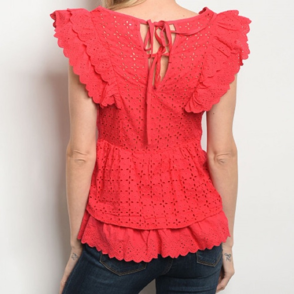 Red Ruffled Eyelet Blouse - Picture 2 of 7